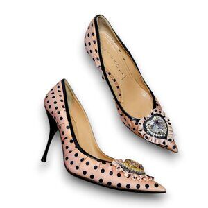 Vintage Y2K Casadei Polka‎ Dot Bejeweled Stilettos